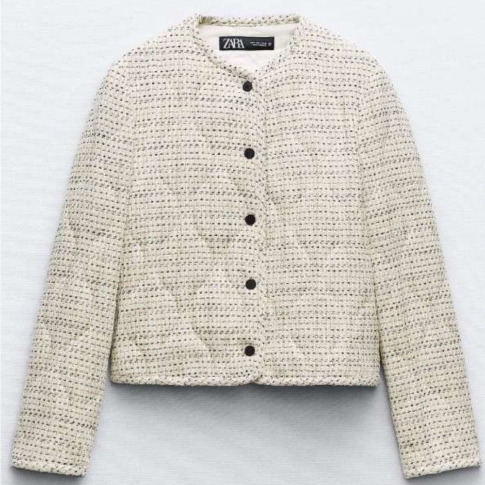 Zara tweed style padded jacket w snap closure